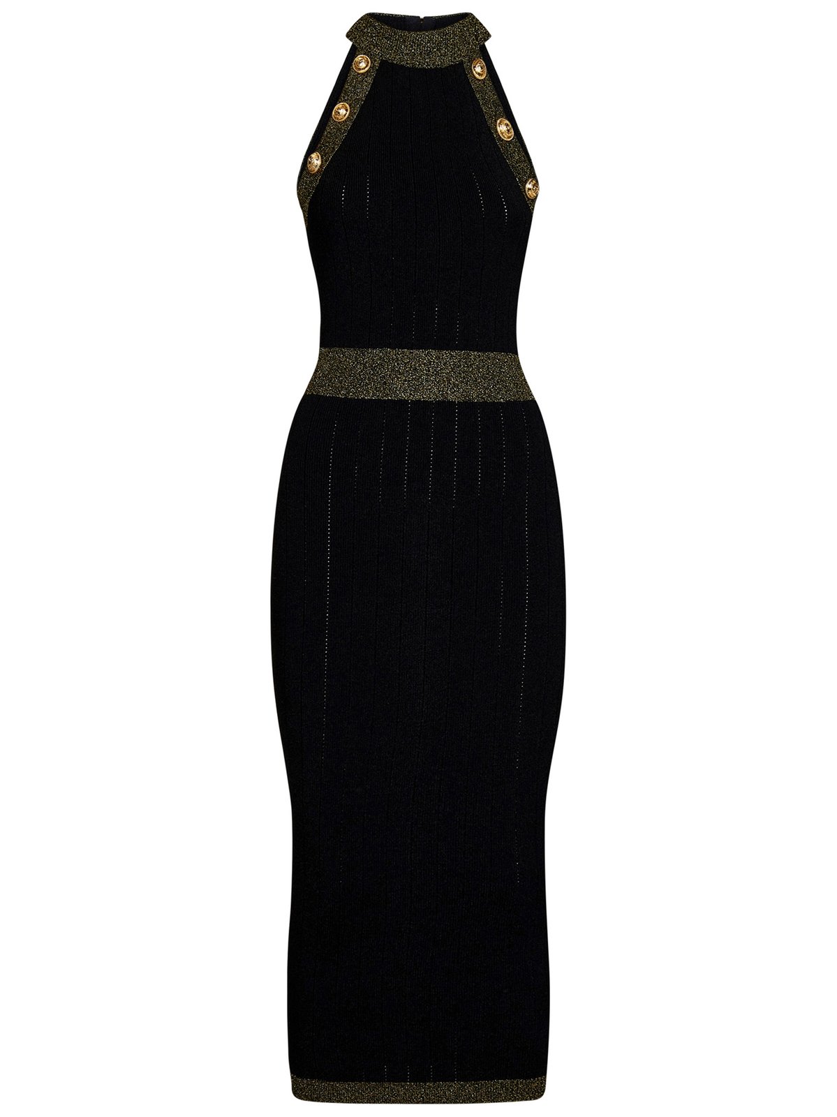 Balmain ボタンディテール ホルターネック ニット ミディワンピース