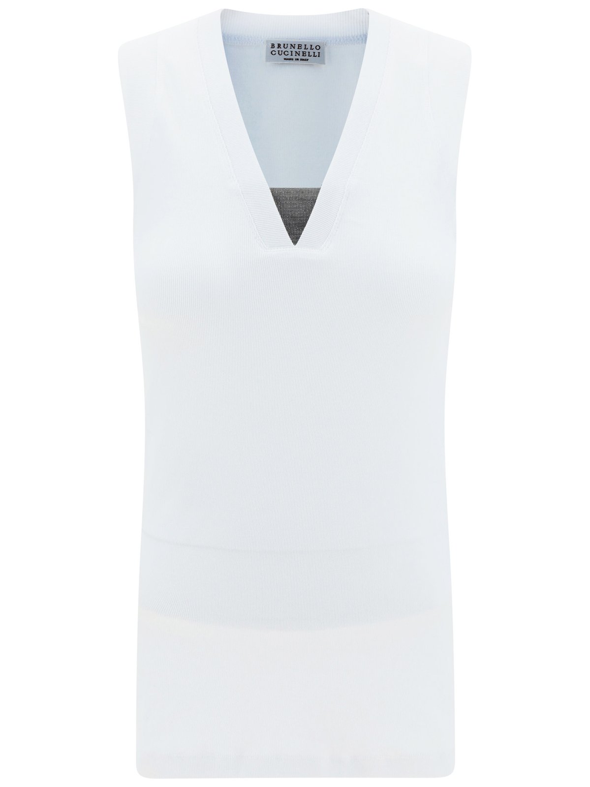 Brunello Cucinelli Ribbed Hem V-Neck Top