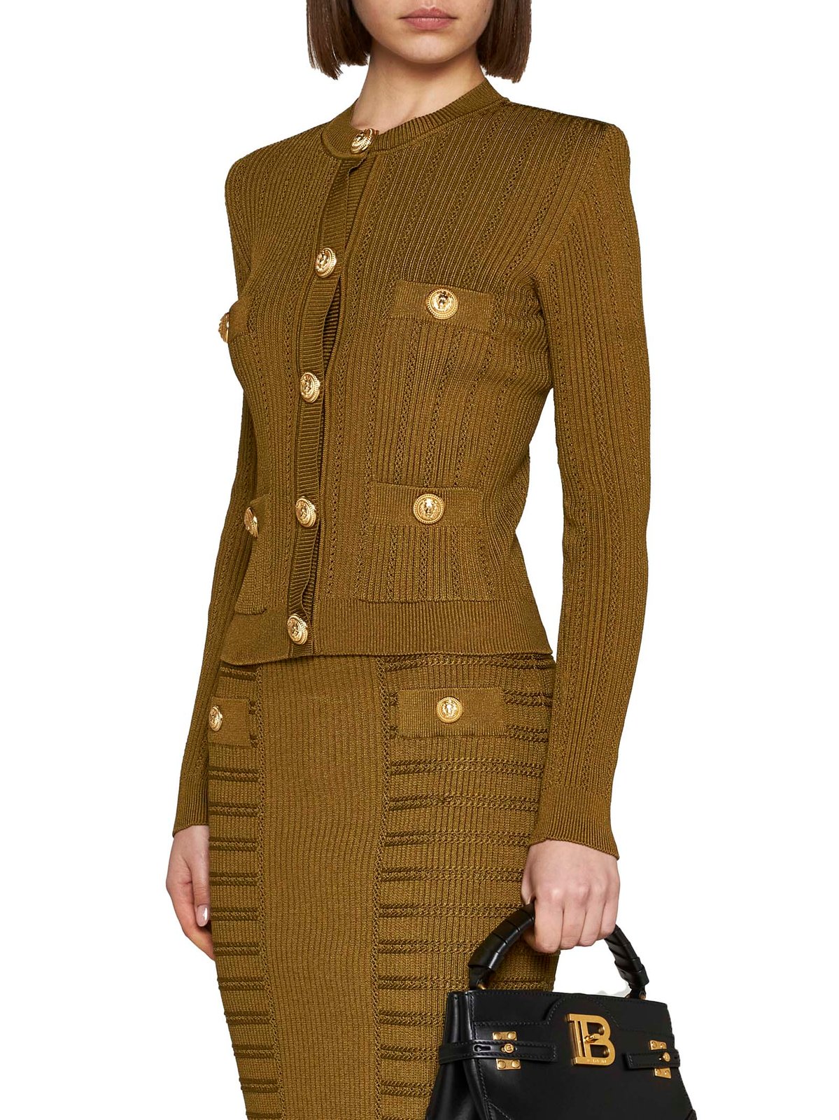 Balmain ボタンディテール クロップド ニット カーディガン