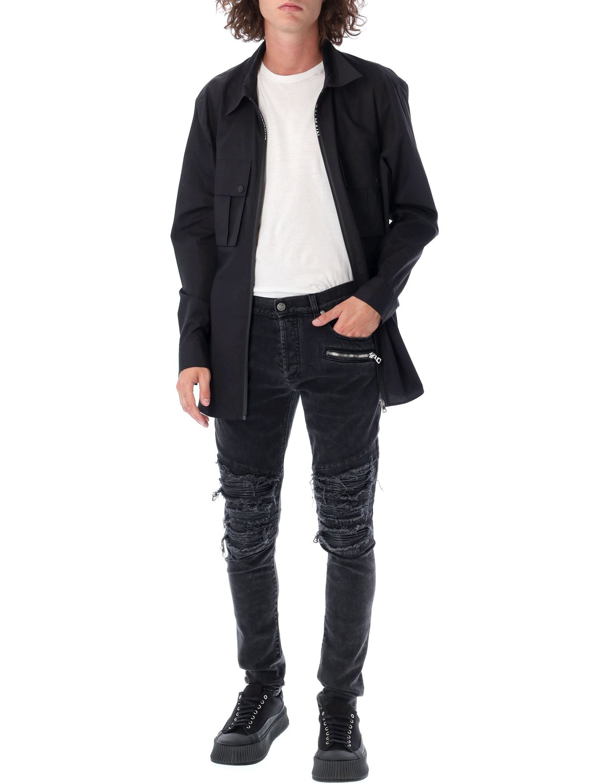 Balmain リブ スリムフィット ジーンズ