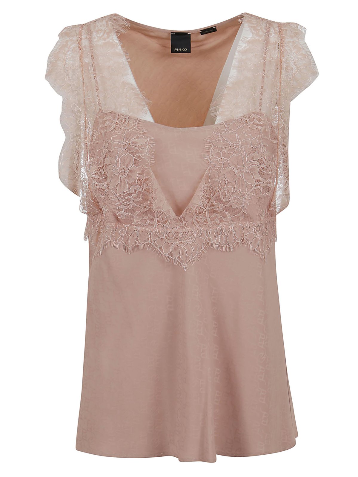 Pinko Lace Trim Logo Jacquard Top