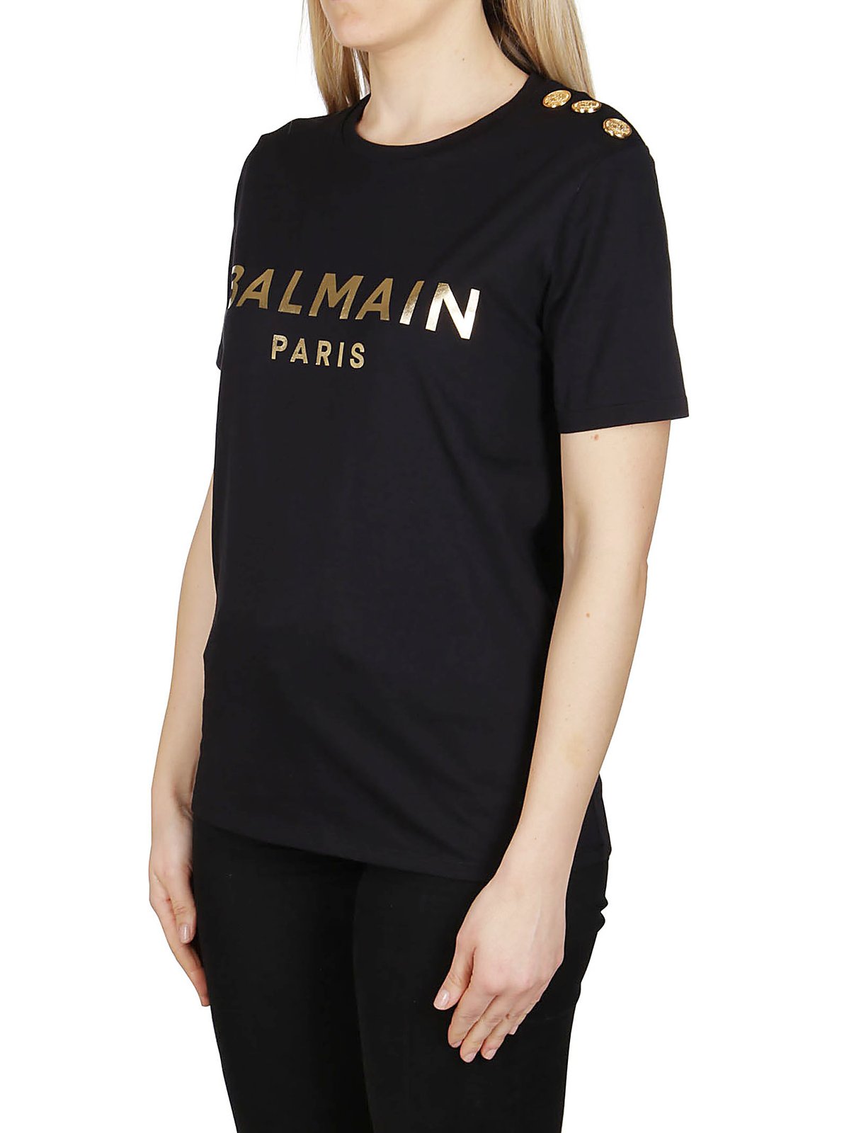 Balmain Button Detail Logo Printed T-Shirt