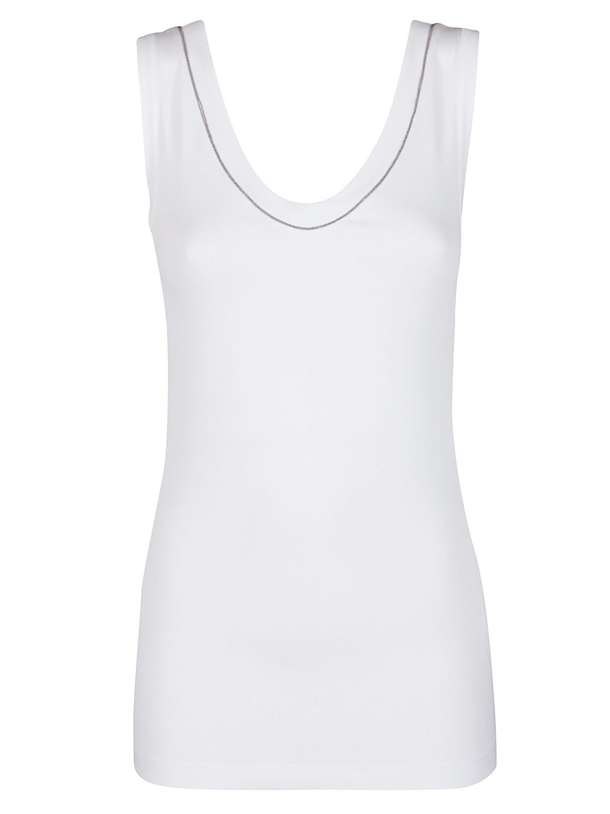 Brunello Cucinelli Monili Embellished Trim Ribbed-Knit Tank Top