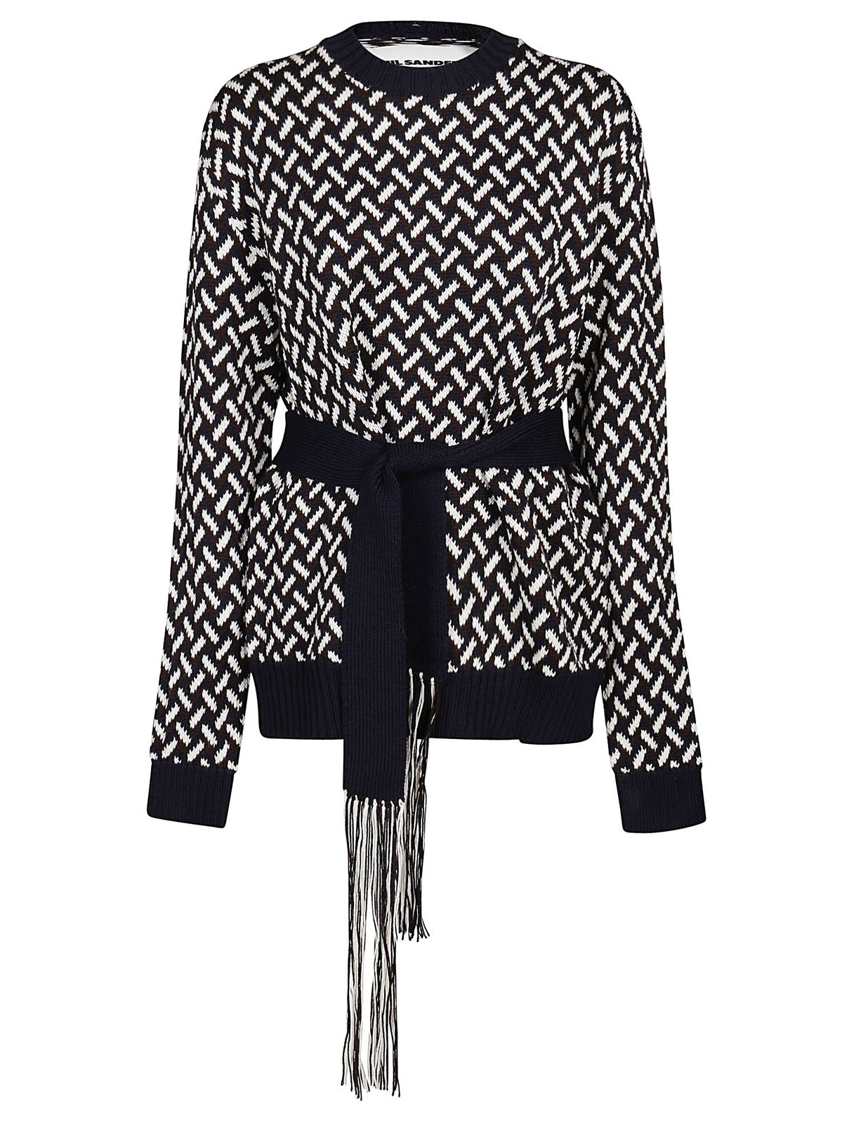 Jil Sander Removable Belt Detailed Jacquard Sweater
