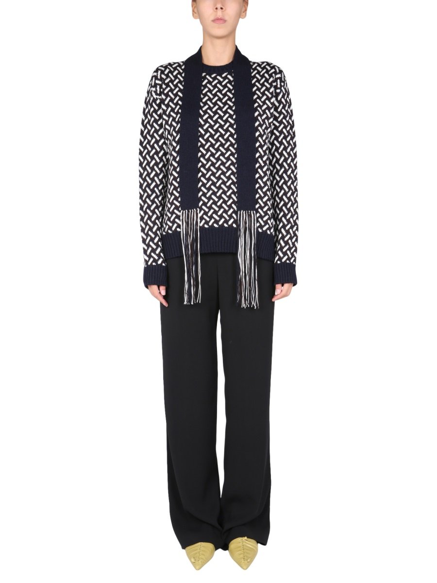Jil Sander Removable Belt Detailed Jacquard Sweater