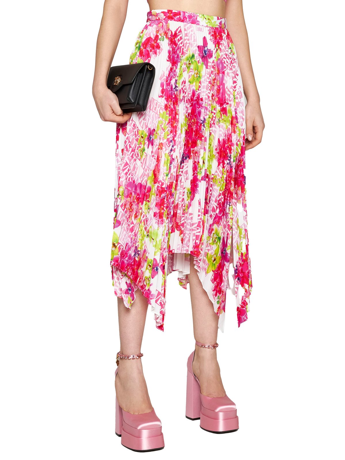 Versace Floral Printed Pleated Skirt
