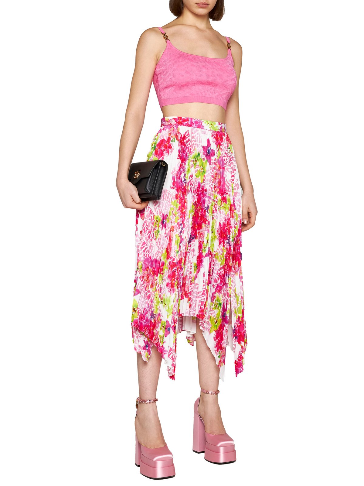 Versace Floral Printed Pleated Skirt