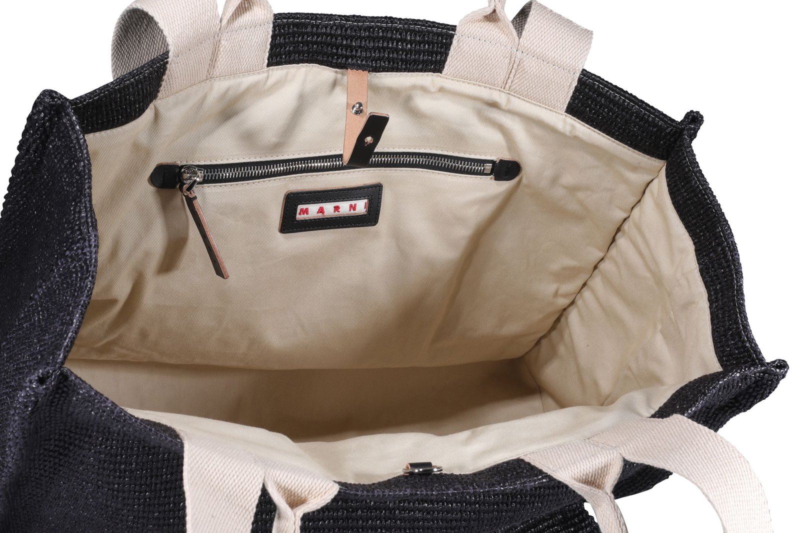 Marni Logo Embroidered Raffia Top Handle Tote Bag