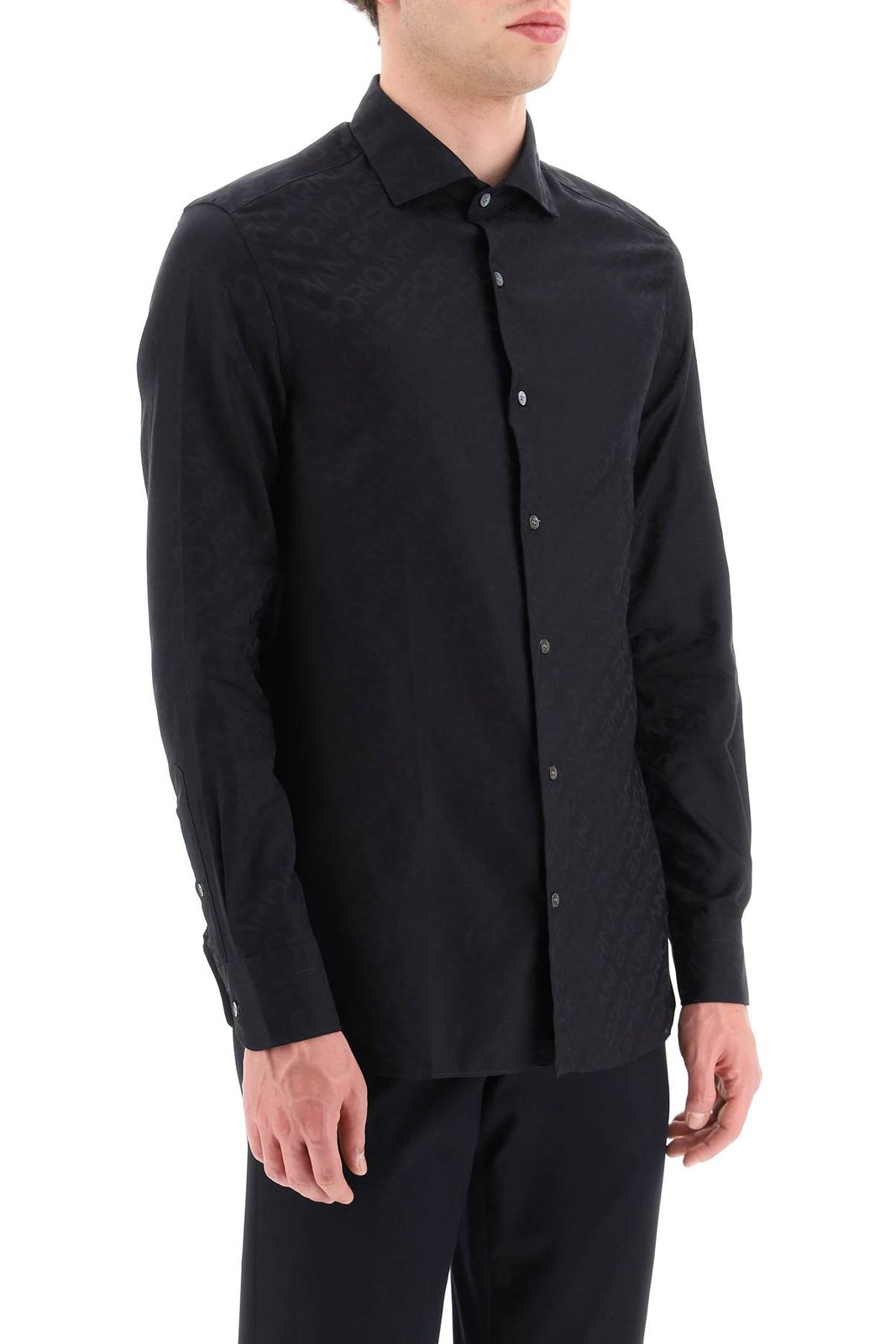 Emporio Armani Allover Logo Jacquard Long-Sleeved Shirt