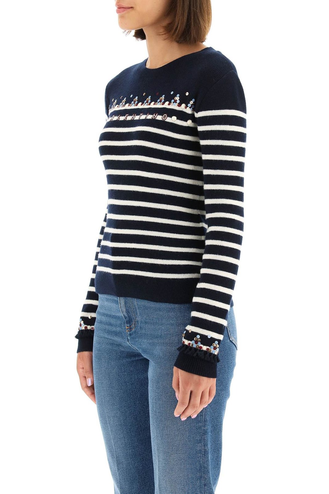Valentino Logo Embroidered Striped Jumper