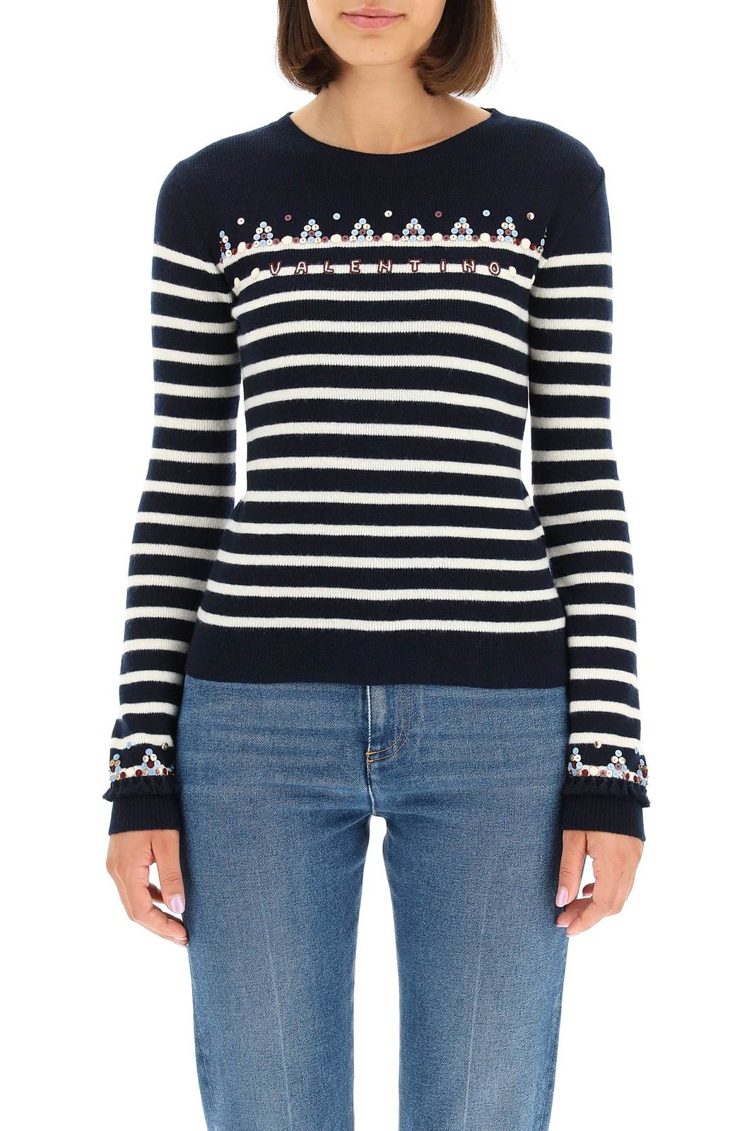 Valentino Logo Embroidered Striped Jumper