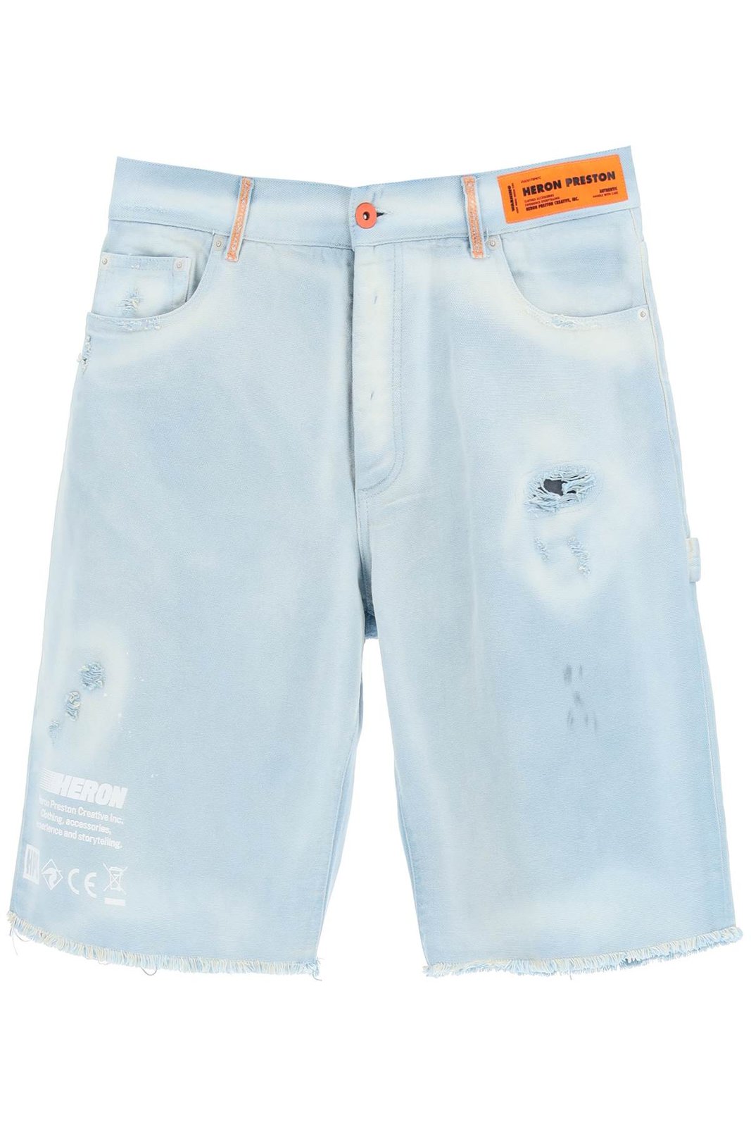 Heron Preston Logo Patch Distressed Denim Shorts