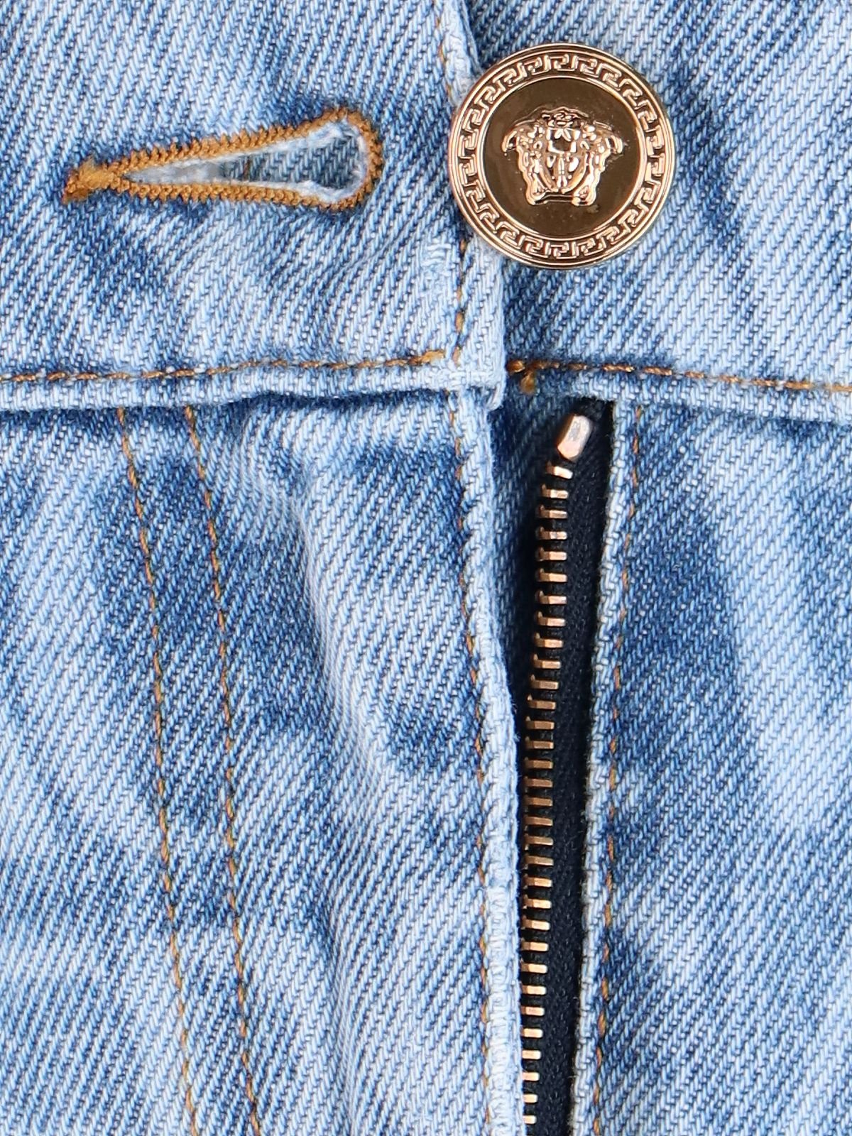 Versace Allover Logo Printed Denim Mini Skirt