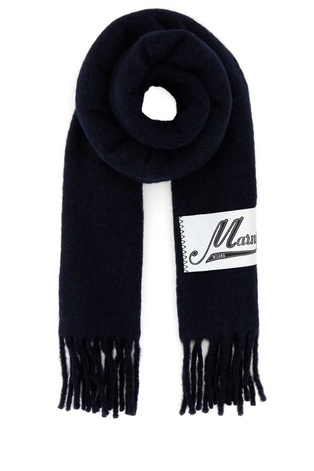 Marni Logo Patch Fringed-Edge Scarf