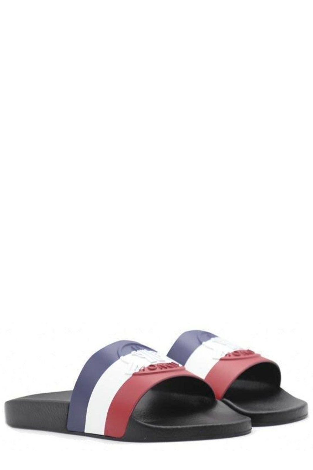 Moncler Logo Embossed Striped Slip-On Slides