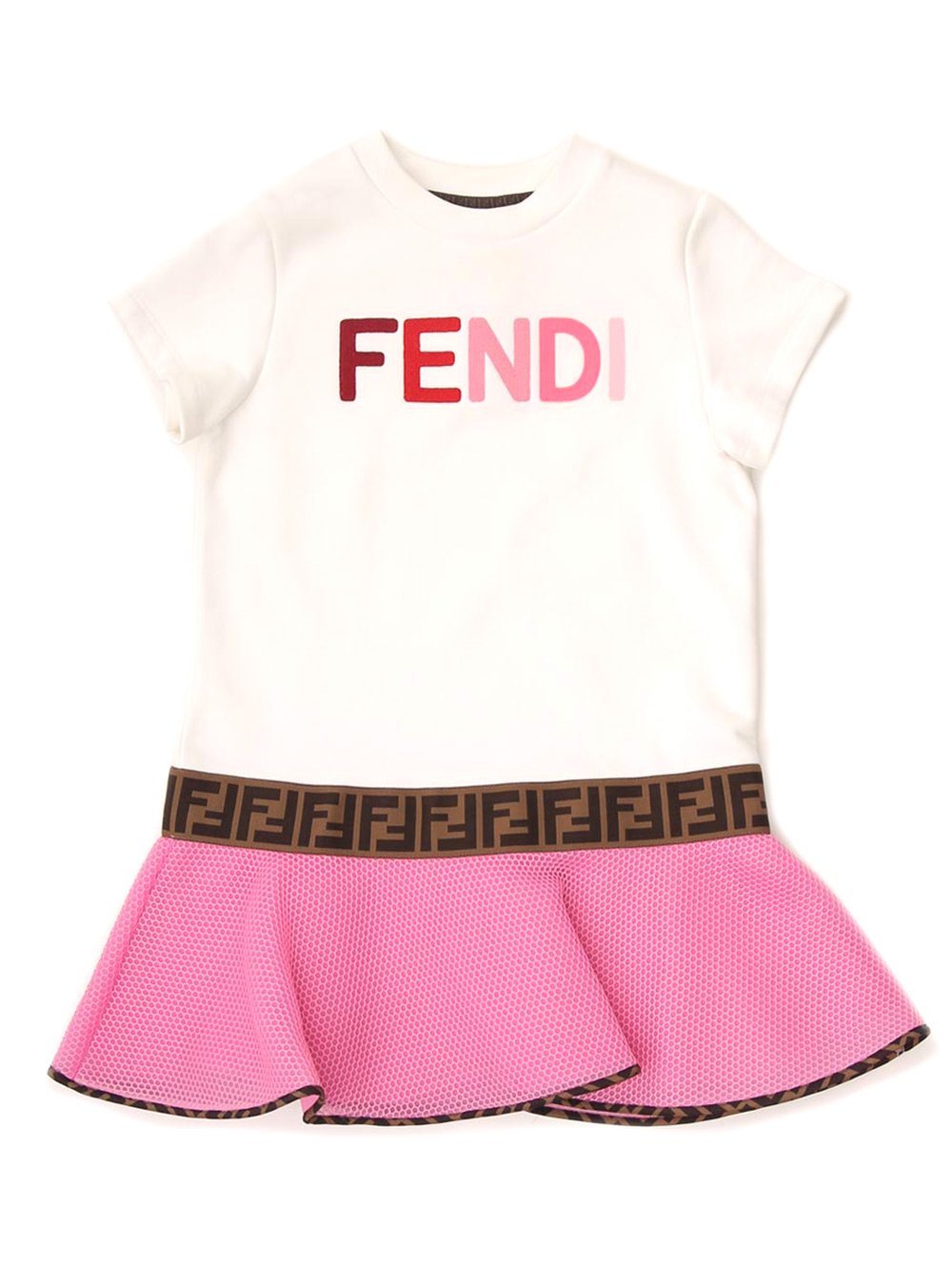 Fendi キッズ ロゴ刺繍 Tシャツドレス