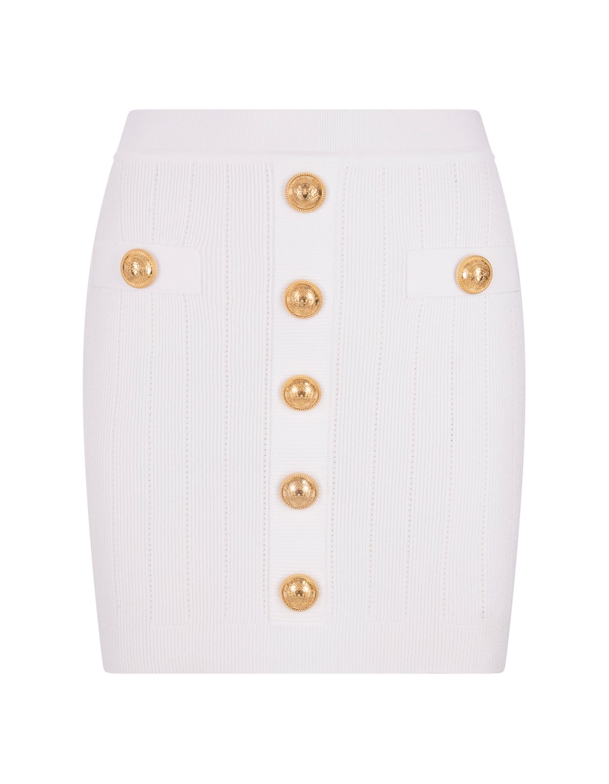 Balmain Button Embellished Knitted Mini Skirt