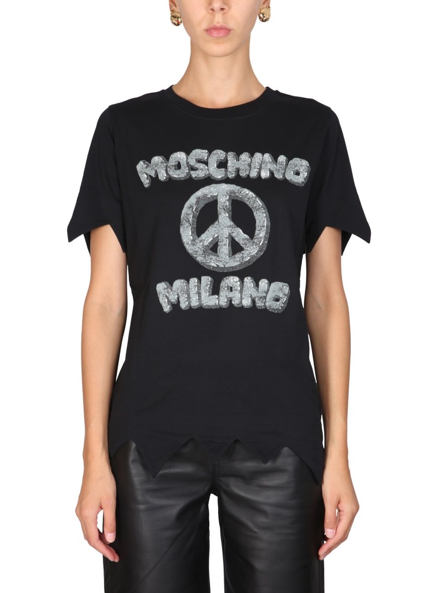Moschino Logo-Printed Zigzag Edge T-Shirt