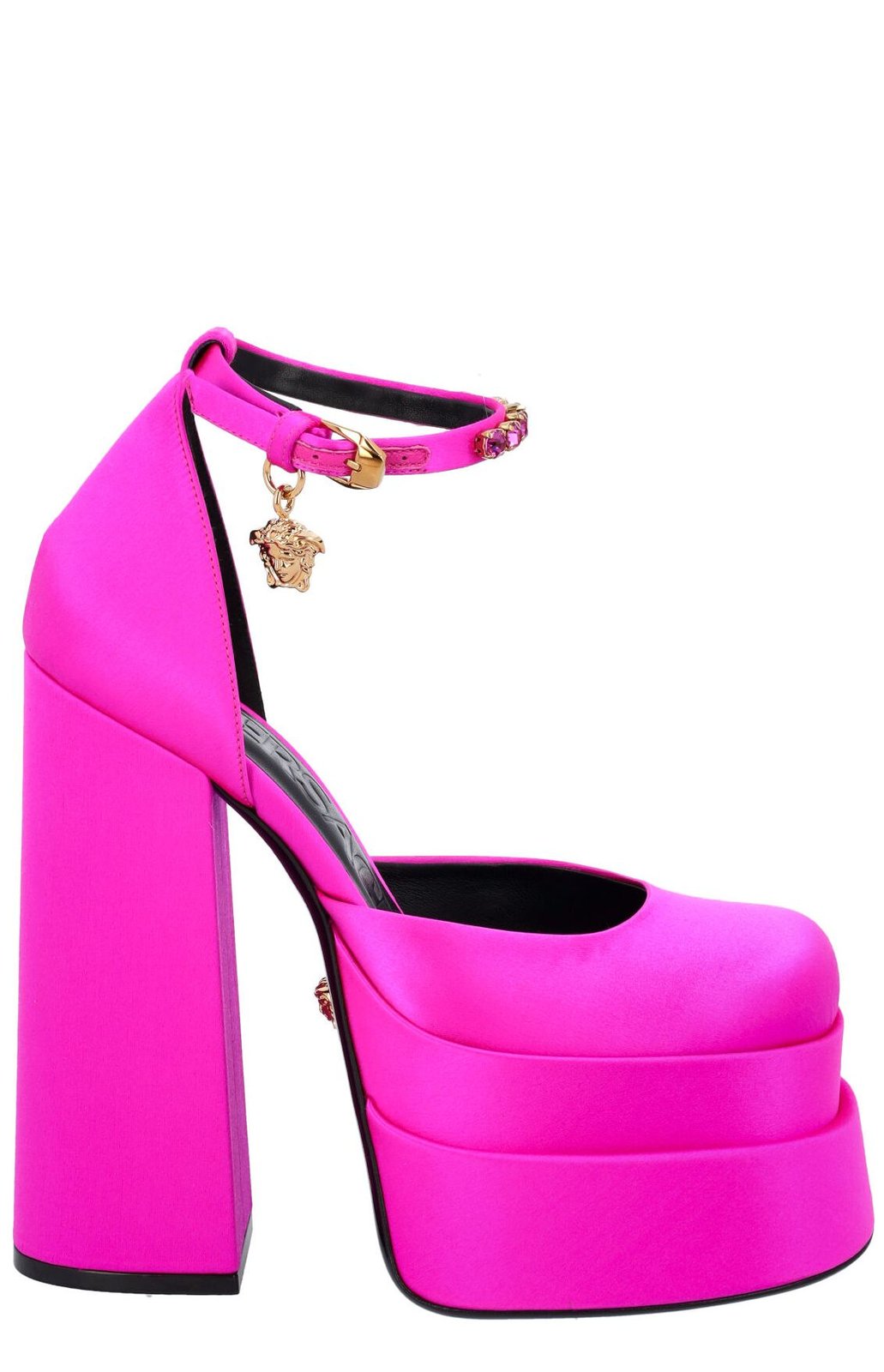Versace Medusa Head Charm Satin Platform Pumps