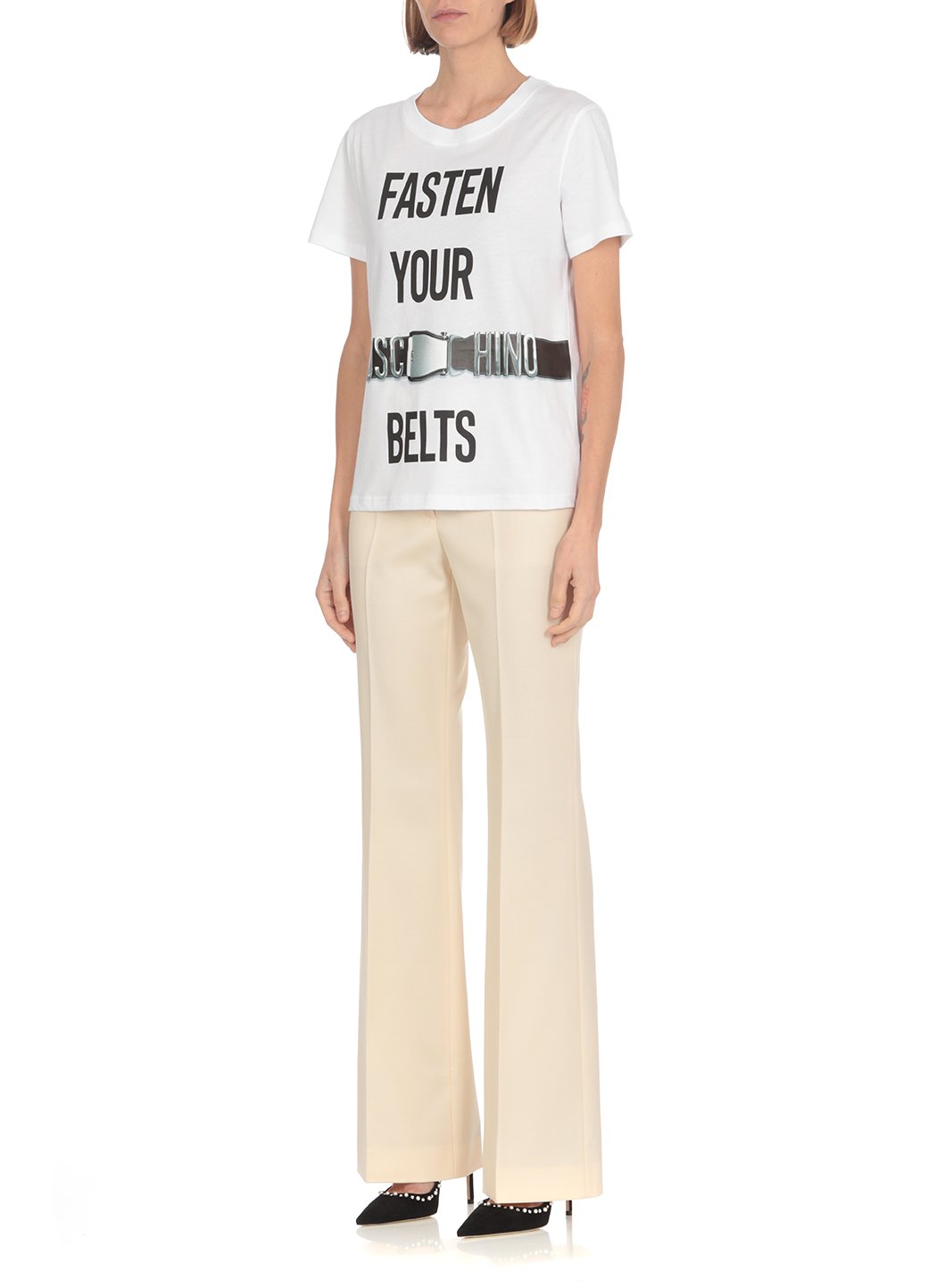 Moschino Fasten Your Belts Printed Crewneck T-Shirt