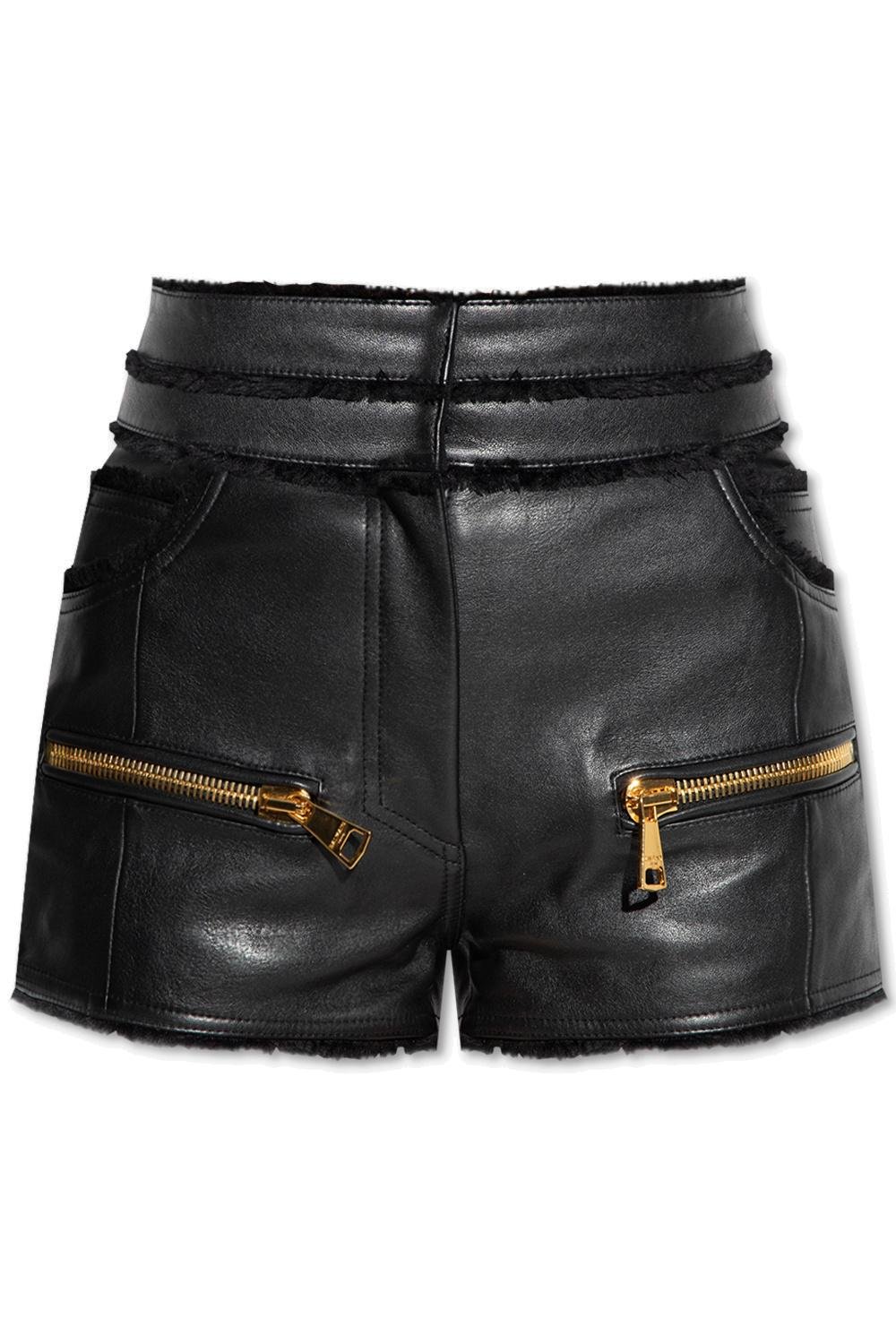 Balmain High Waist Leather Shorts