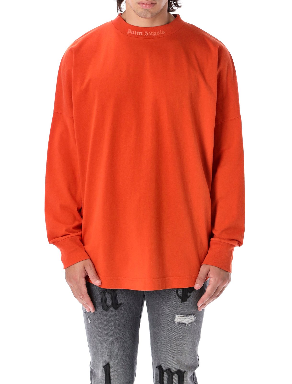 Palm Angels Glitter Logo Oversized Long-Sleeve T-Shirt