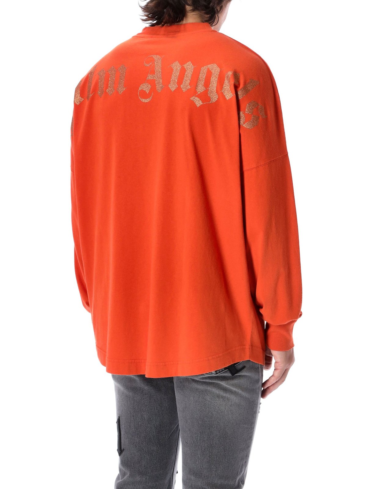 Palm Angels Glitter Logo Oversized Long-Sleeve T-Shirt 3 Palm Angels Glitter Logo Oversized Long-Sleeve T-Shirt