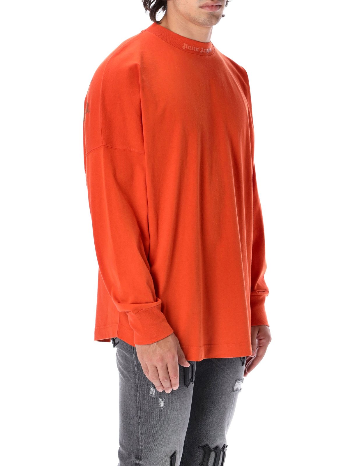 Palm Angels Glitter Logo Oversized Long-Sleeve T-Shirt 4 Palm Angels Glitter Logo Oversized Long-Sleeve T-Shirt