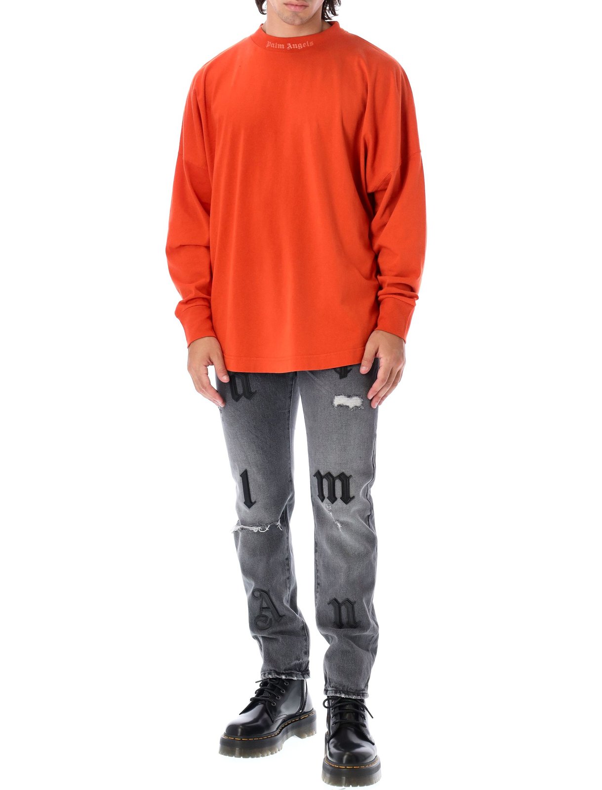 Palm Angels Glitter Logo Oversized Long-Sleeve T-Shirt 5 Palm Angels Glitter Logo Oversized Long-Sleeve T-Shirt