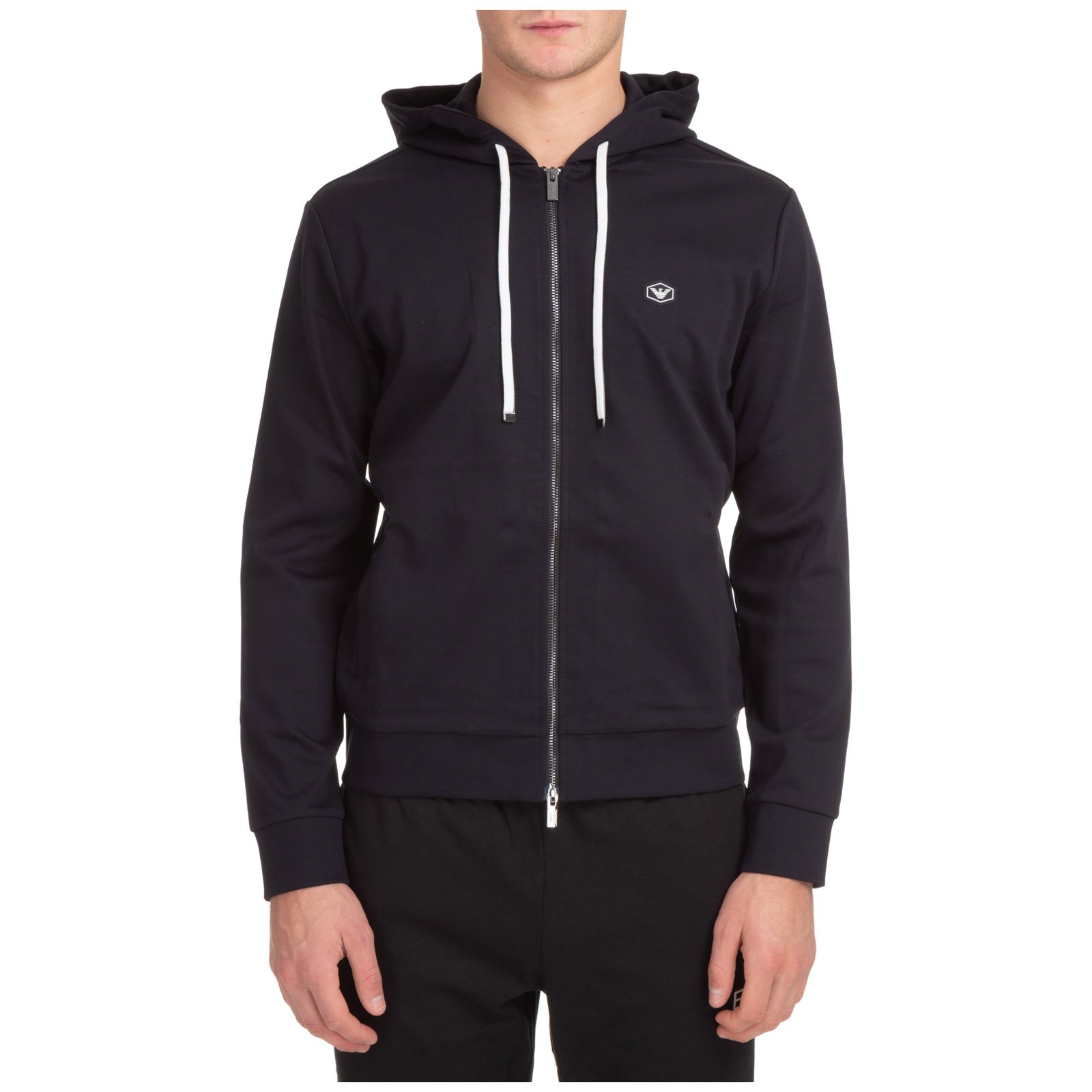 Emporio Armani Logo Patch Zipped Drawstring Hoodie