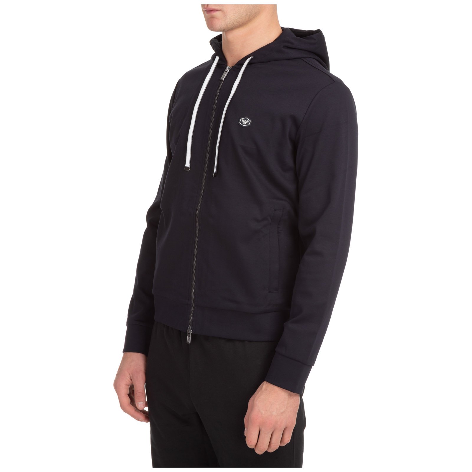 Emporio Armani Logo Patch Zipped Drawstring Hoodie