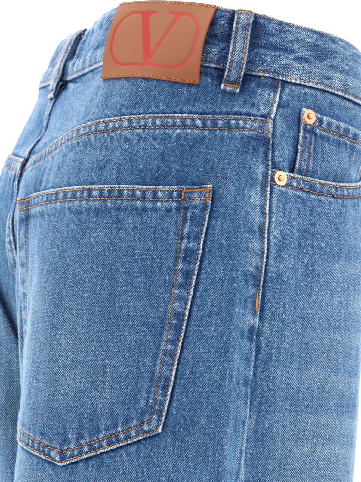 Valentino Logo Patch Wide Leg Jeans