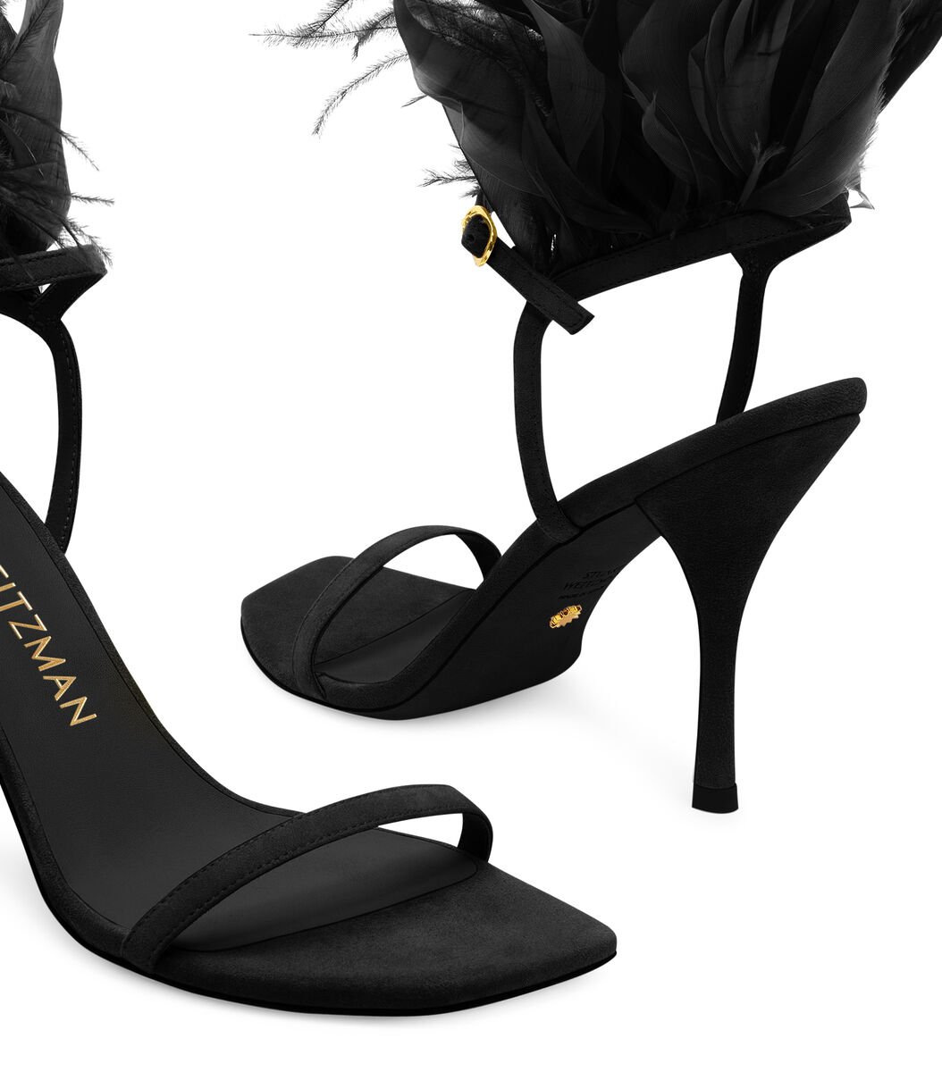 Stuart Weitzman Feather-Detailed Open-Toe Slingback Sandals