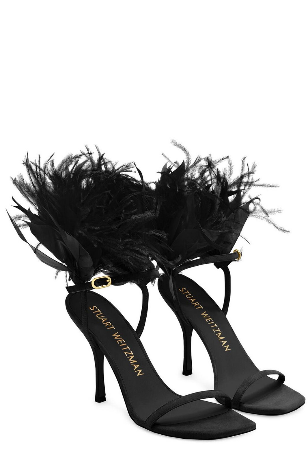 Stuart Weitzman Feather-Detailed Open-Toe Slingback Sandals