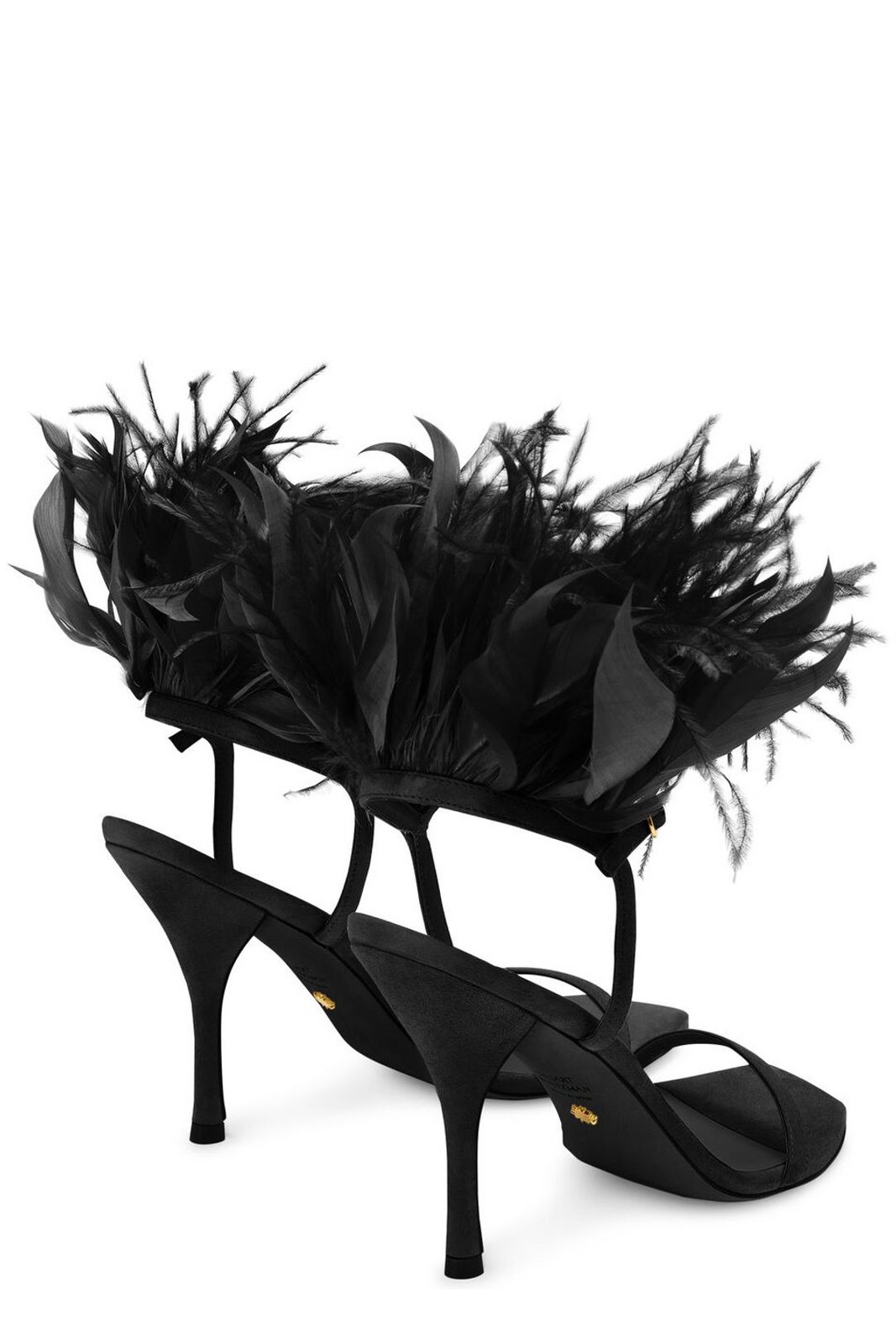 Stuart Weitzman Feather-Detailed Open-Toe Slingback Sandals