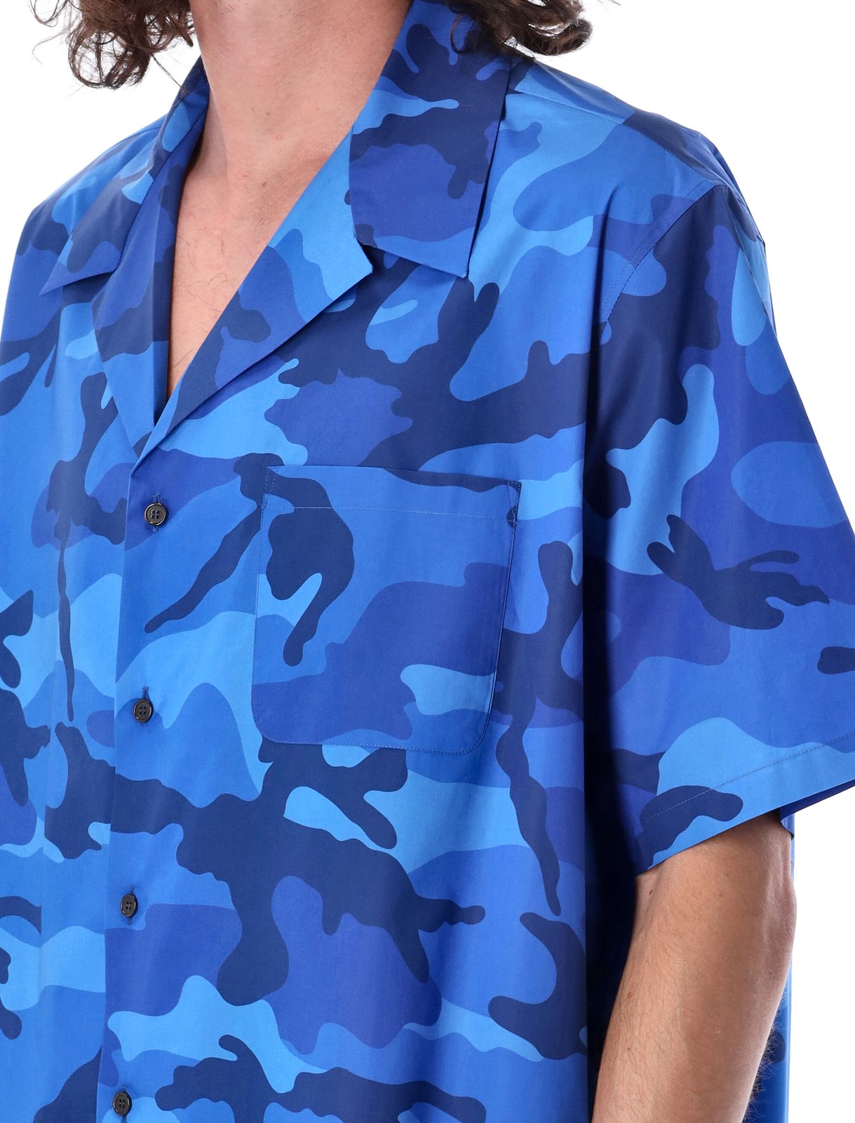 Valentino Camouflage Printed Straight Hem Shirt
