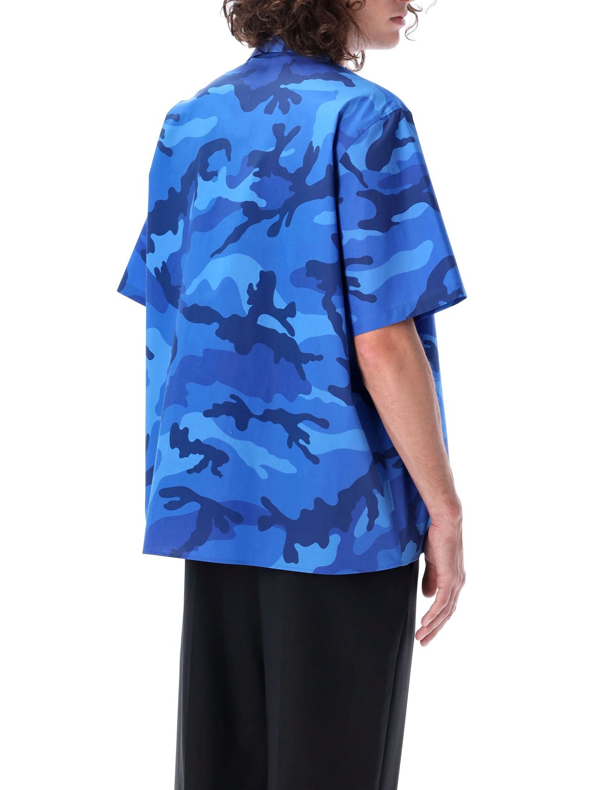 Valentino Camouflage Printed Straight Hem Shirt