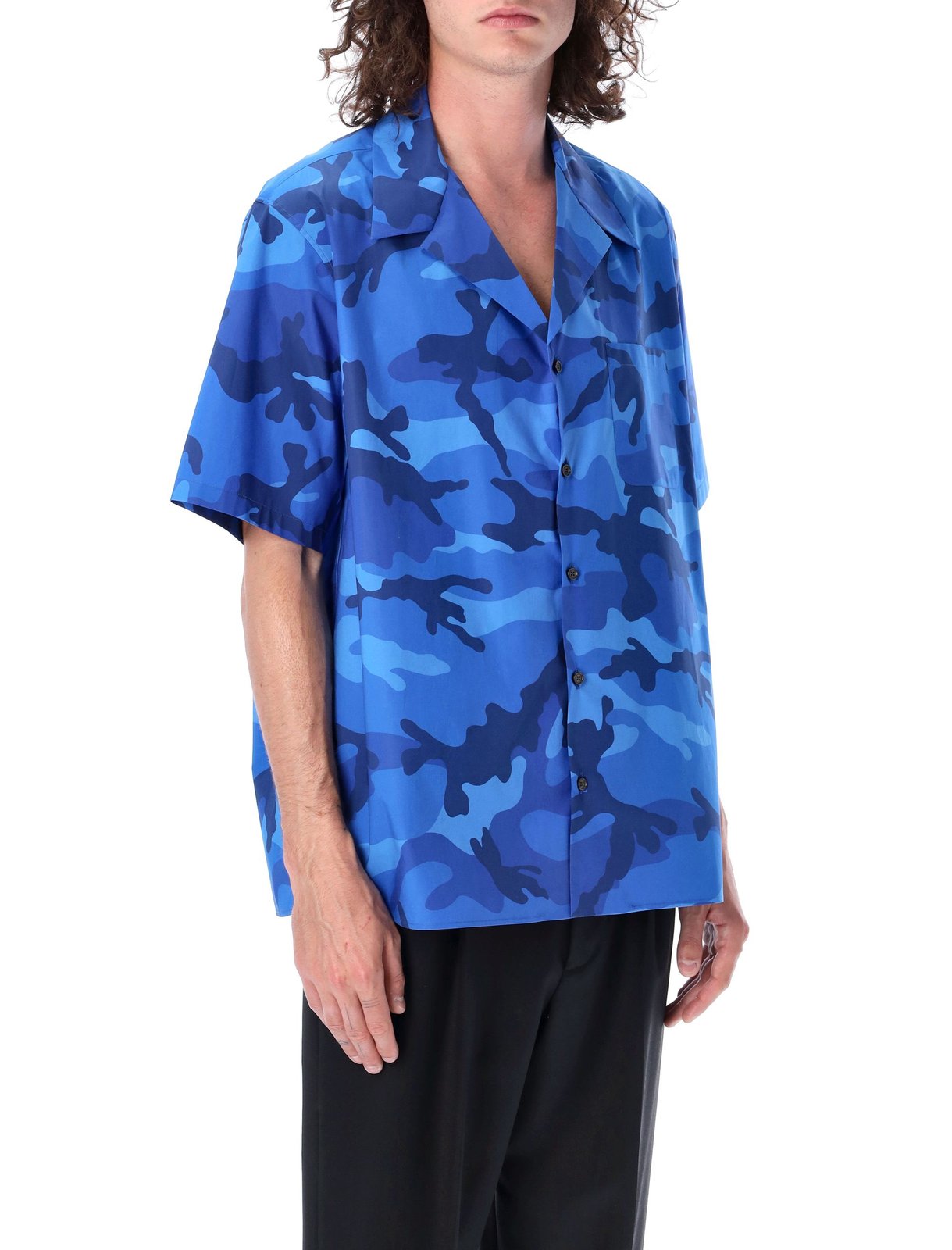 Valentino Camouflage Printed Straight Hem Shirt