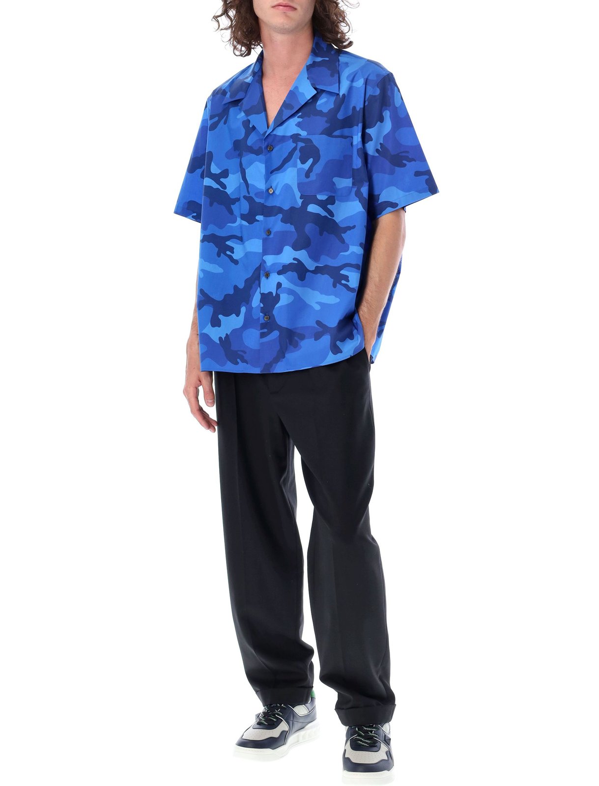 Valentino Camouflage Printed Straight Hem Shirt