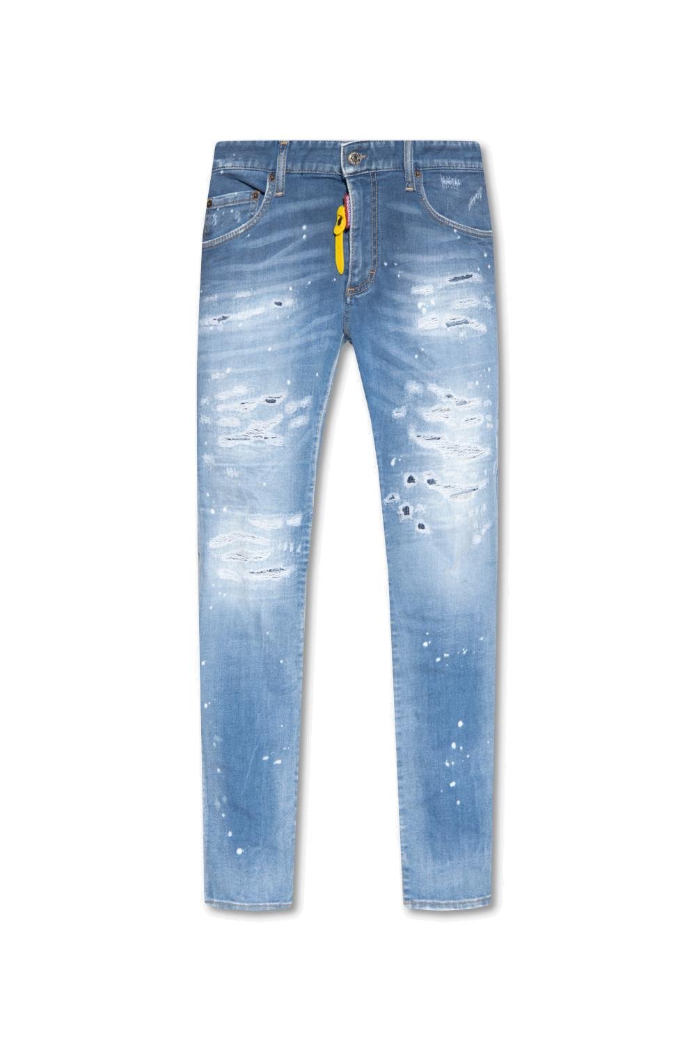 Dsquared2 Logo Patch Distressed Slim-Cut Jeans