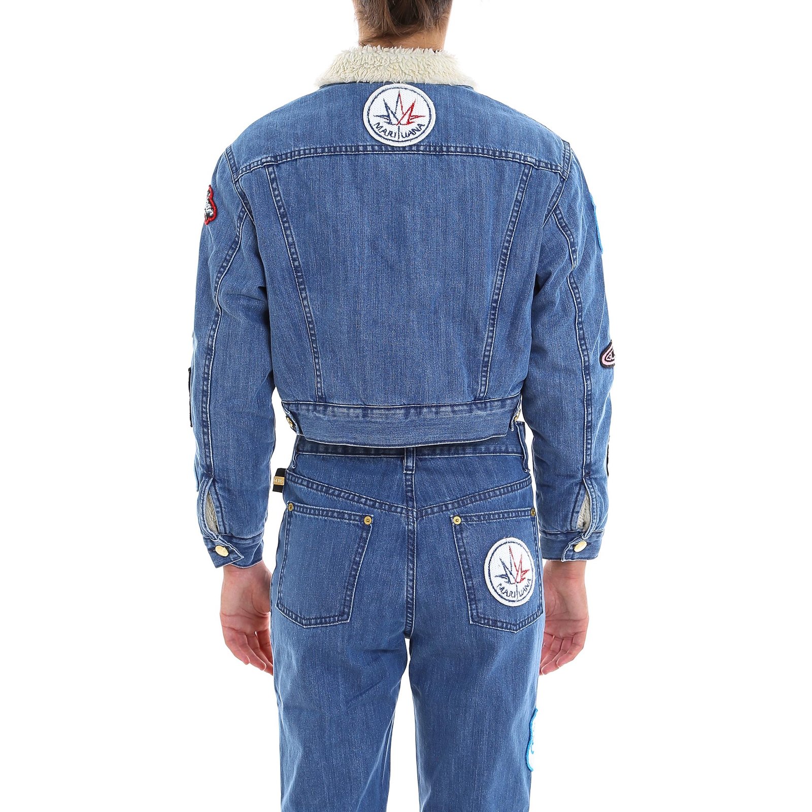 GCDS Patch Embellished Shearling Denim Jacket