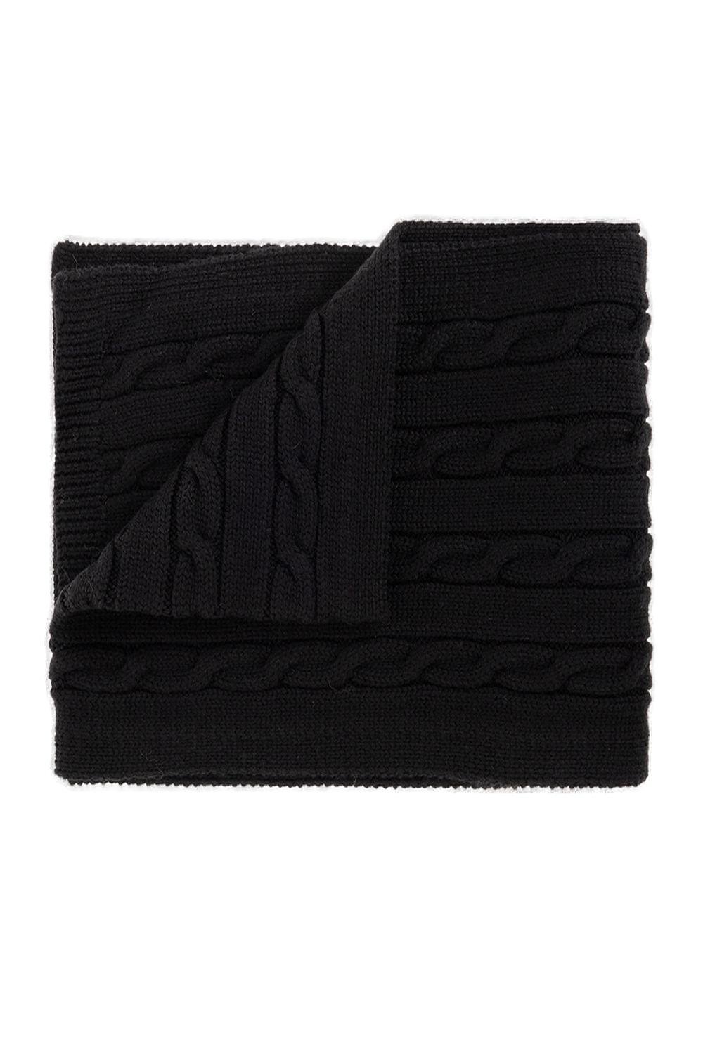 オフホワイト キッズ ロゴ エンブロイダリー ケーブル ニット マフラー