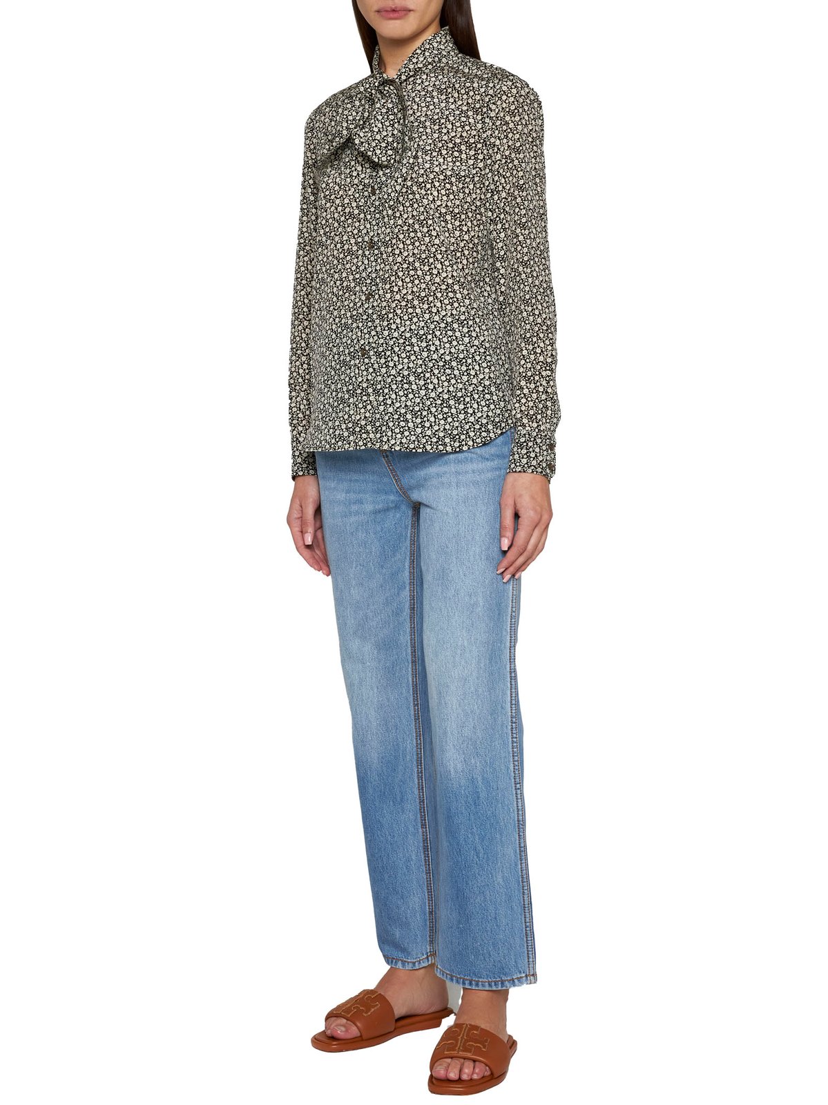 Tory Burch Ditsy Floral Printed Bow Blouse