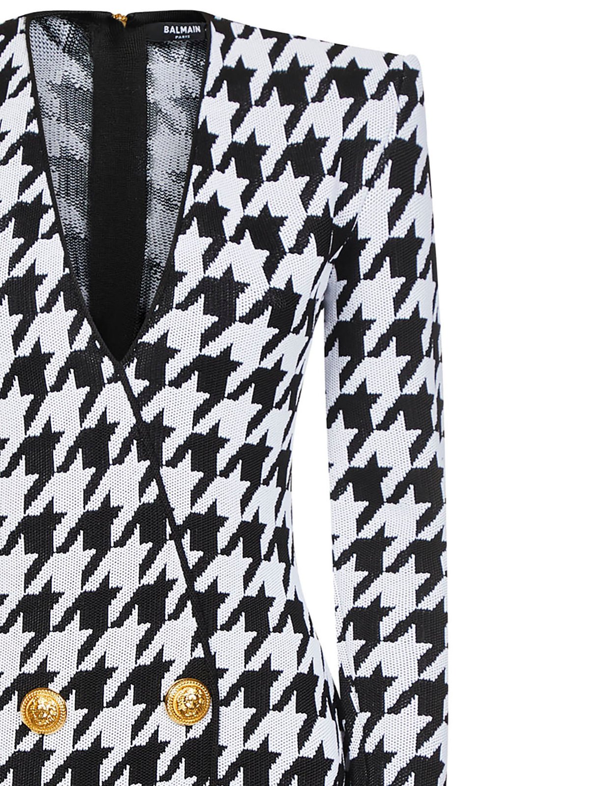Balmain V-Neck Houndstooth-Print Mini Dress