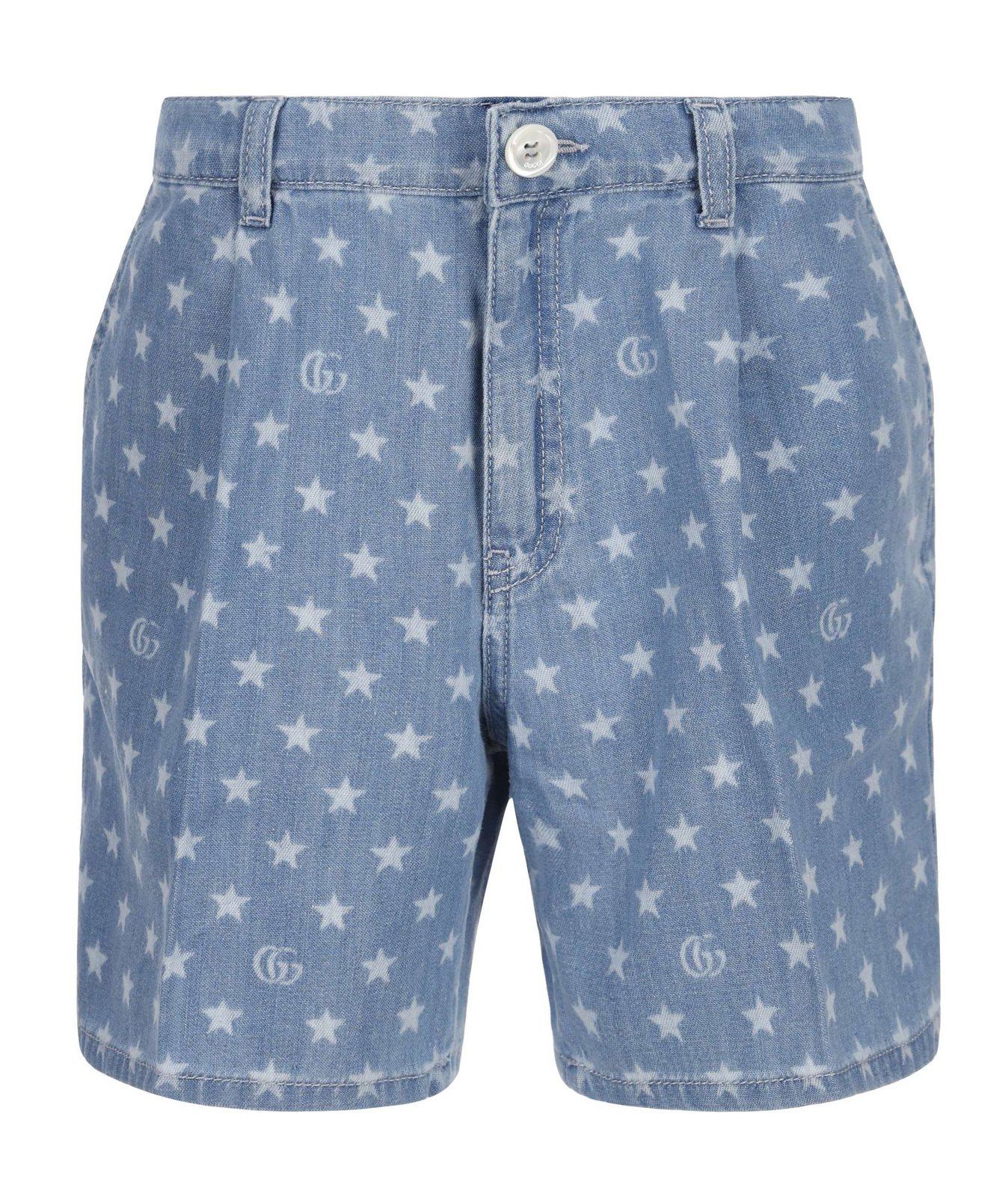 Gucci キッズ オールオーバー スター プリント デニム ショーツ