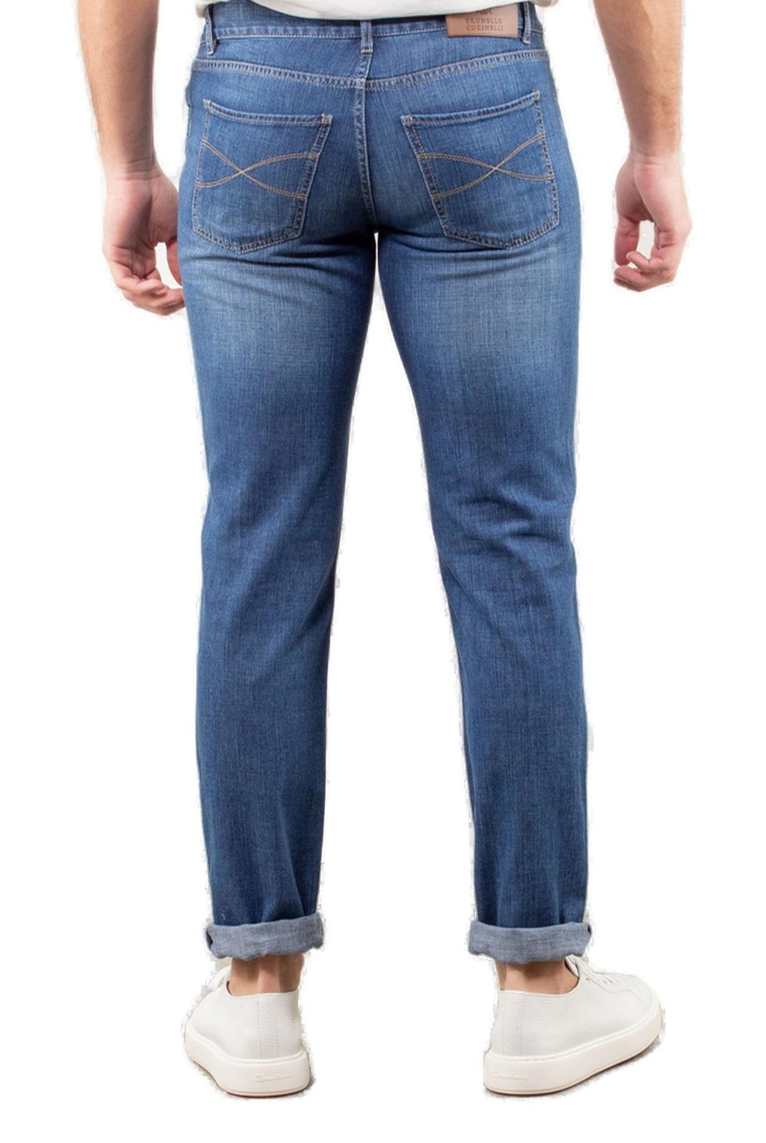 Brunello Cucinelli 標誌貼片直筒牛仔褲