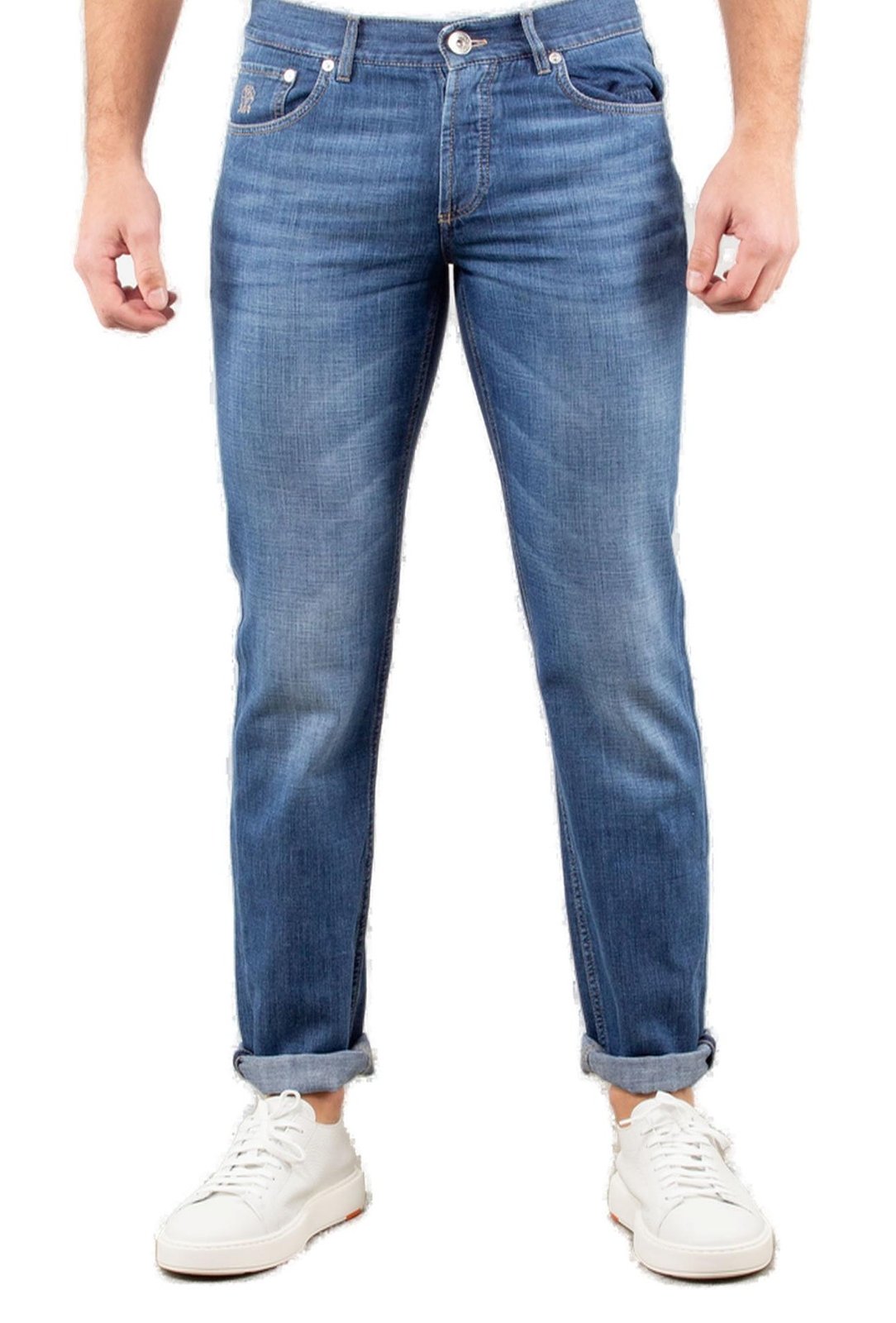 Brunello Cucinelli 標誌貼片直筒牛仔褲