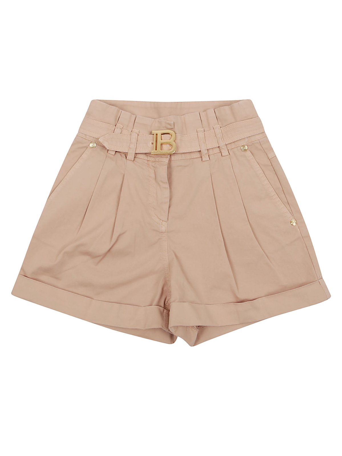 Balmain Kids Logo Buckle Belted Denim Shorts