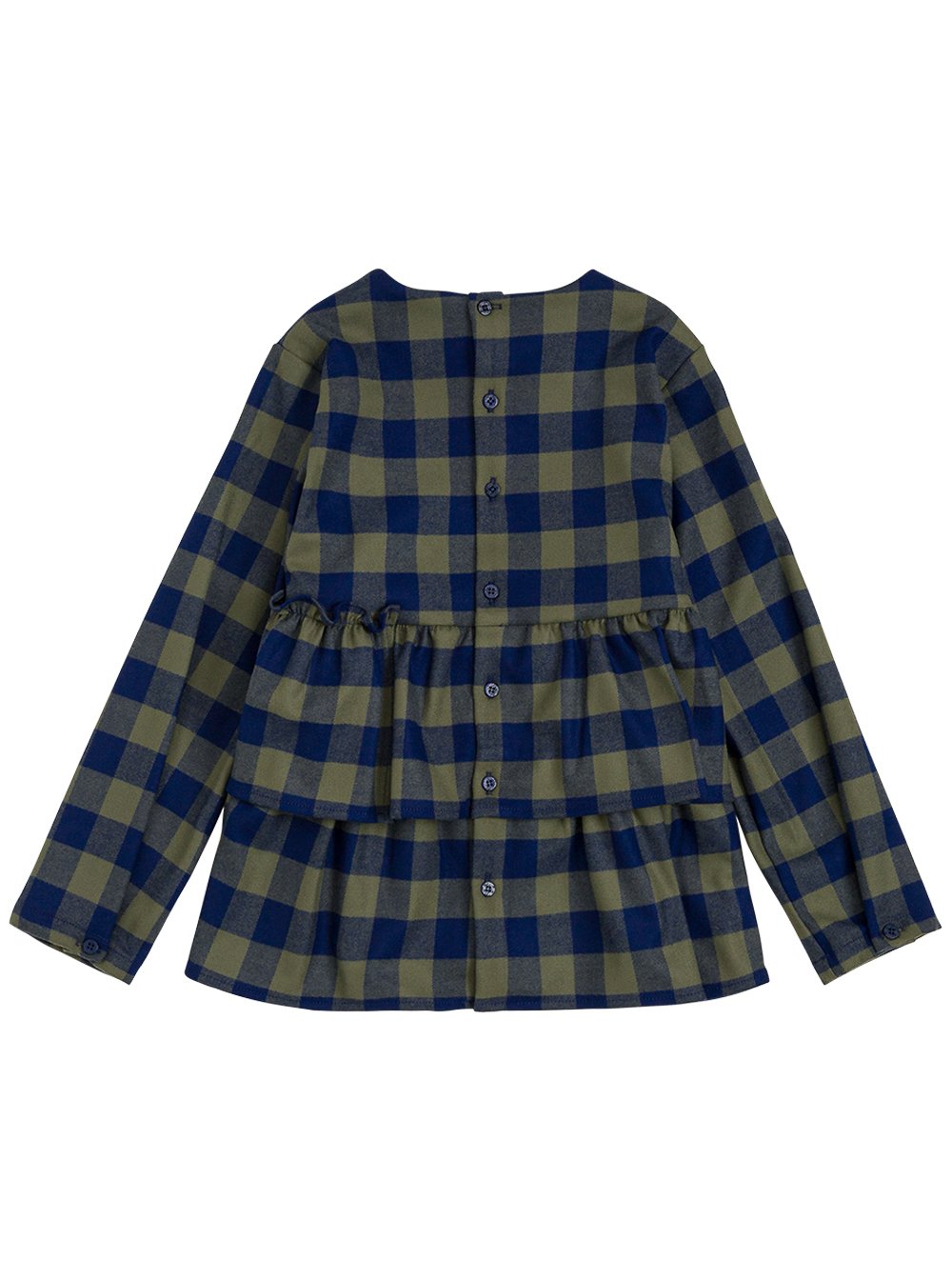 フクロウ ギンガム フリル ティアード トップ