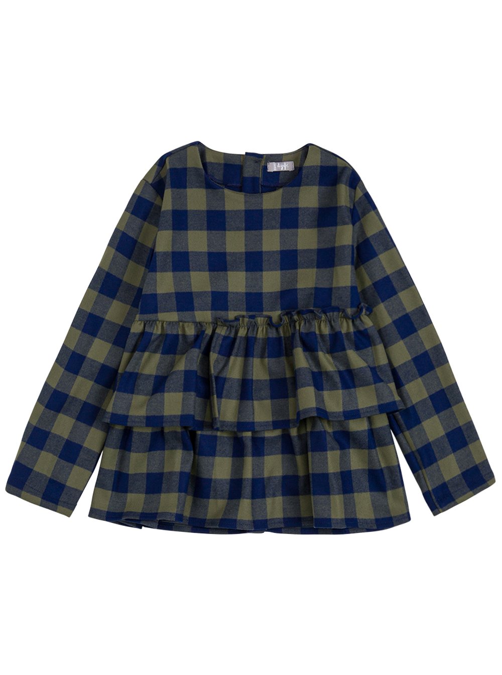 フクロウ ギンガム フリル ティアード トップ